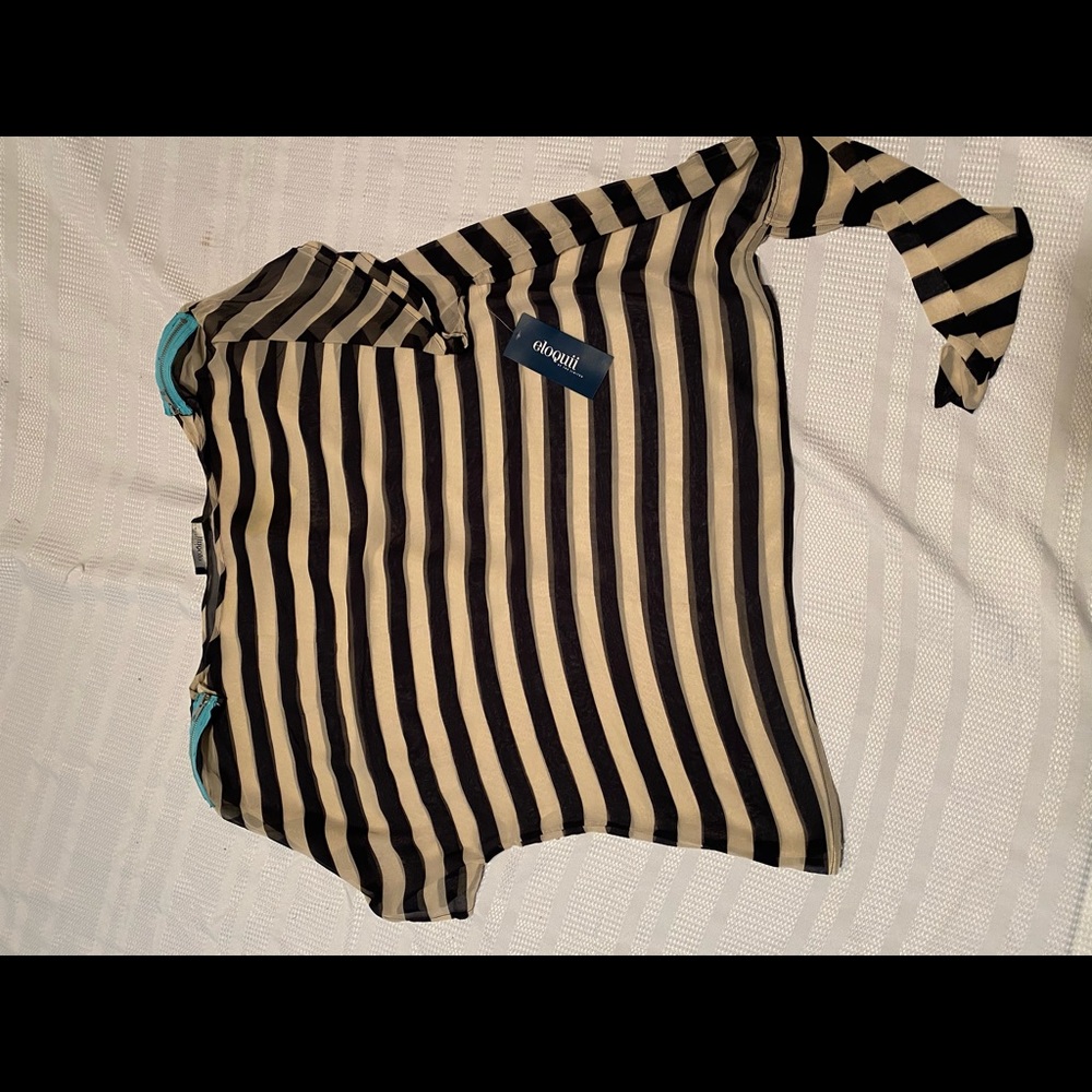 Eloquii blue and white shirt with tie detail
